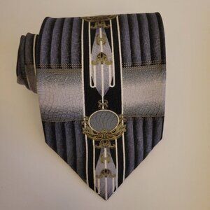 UMBERTO FRASI Handmade 100% Silk Tie Men's Blue Black Necktie